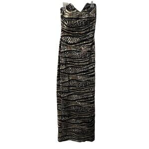 La Femme 21155 Fitted Maxi Gold & Black Strapless Gown